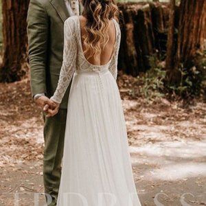 Long Sleeves Backless Lace Wedding Dress 2019